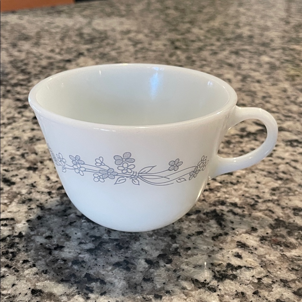 Pyrex Gray Ribbon Bouquet Patterned White Teacup
